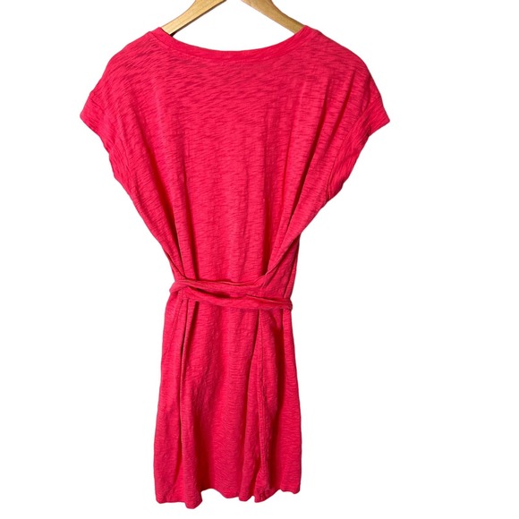 J Crew | Coral Pink Tee Shirt Dress w Cinch Belt Size L - Picture 2 of 4